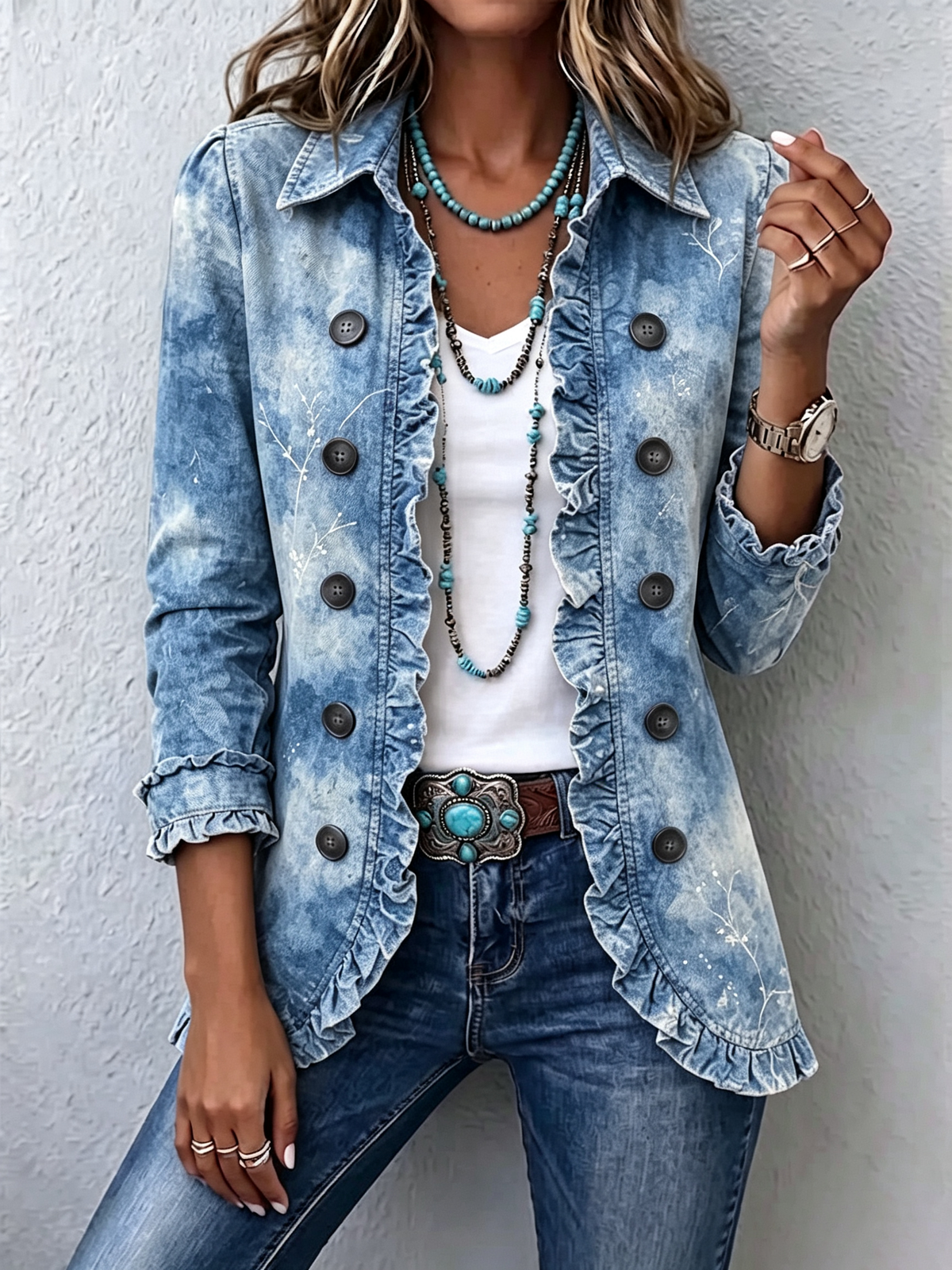 Genoveva Blue Botanical Jacket