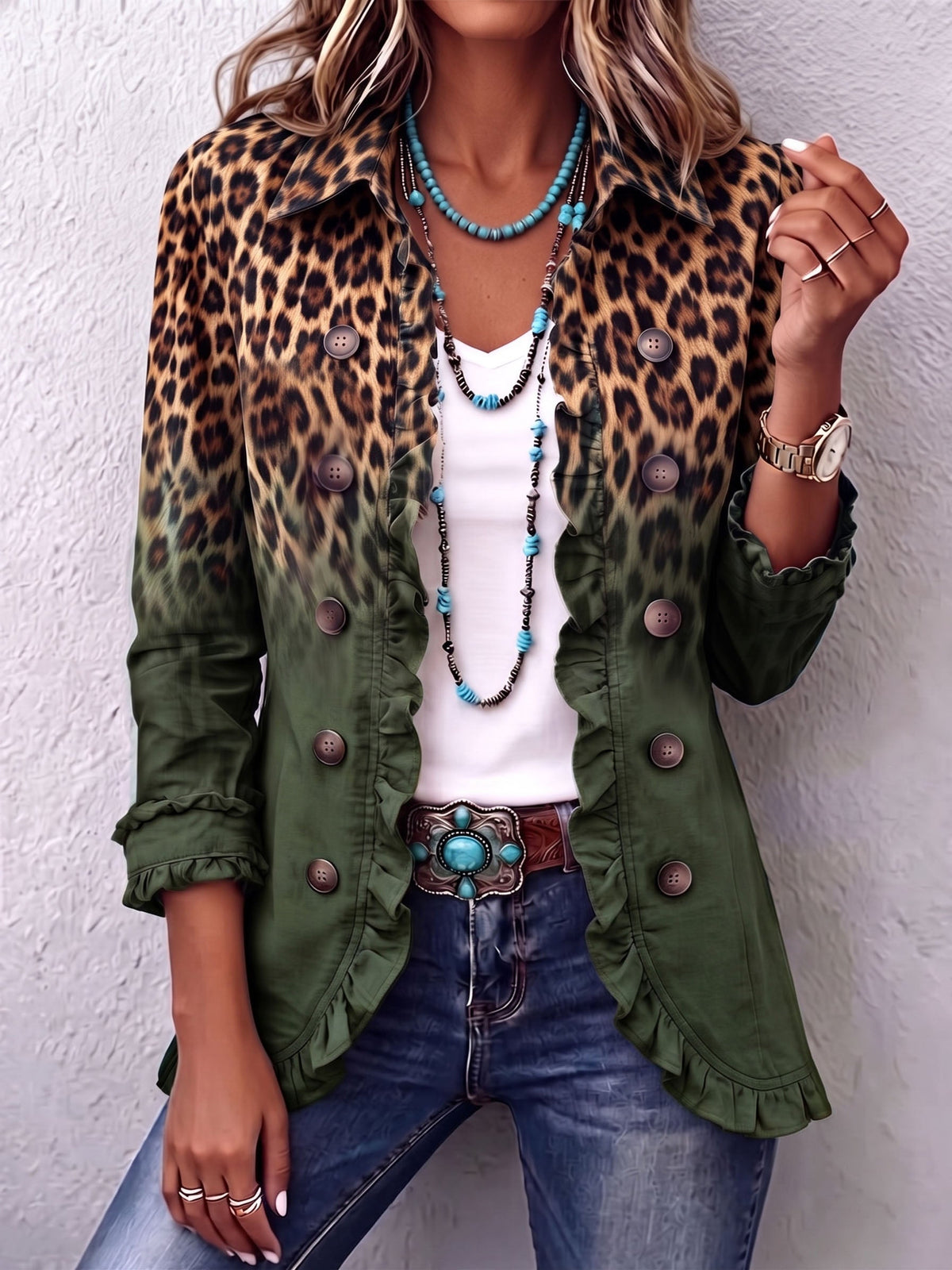 Ramona Green Leopard Blazer